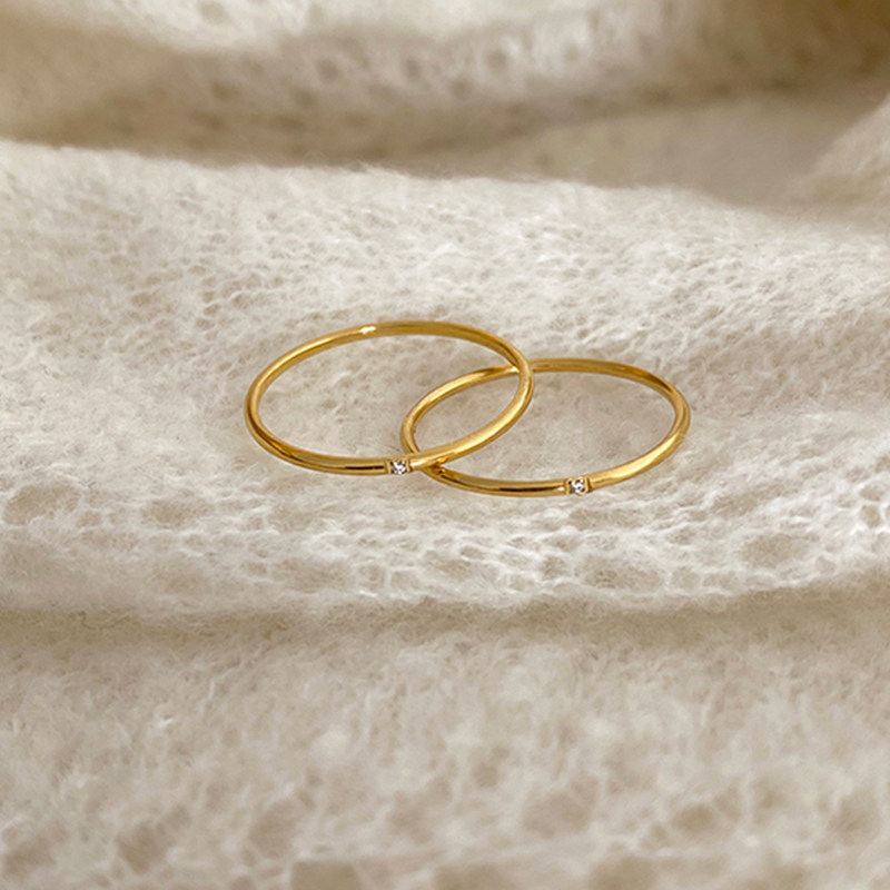 极细素圈18k黄金色不掉色情侣对戒 莎妍茜戒指/指环