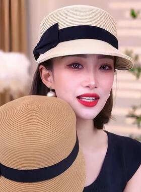 2025新款蝴蝶结草帽鸭舌帽女百搭夏季防晒马术帽子渔夫帽出游帽子