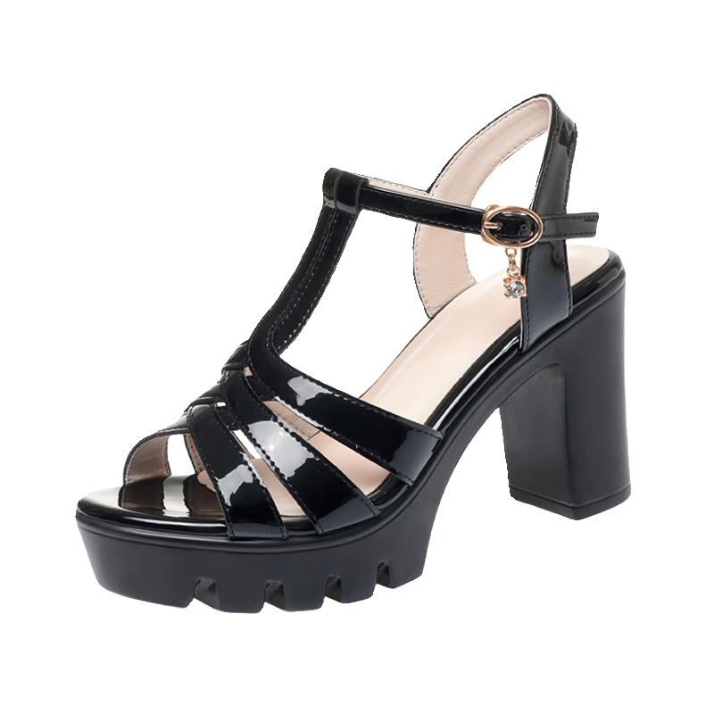 粗跟厚底女士夏季真皮凉鞋旗袍走秀女鞋舒适中年妈妈鞋圆头高跟鞋,淘宝优惠券,粉丝福利购,淘宝优惠卷