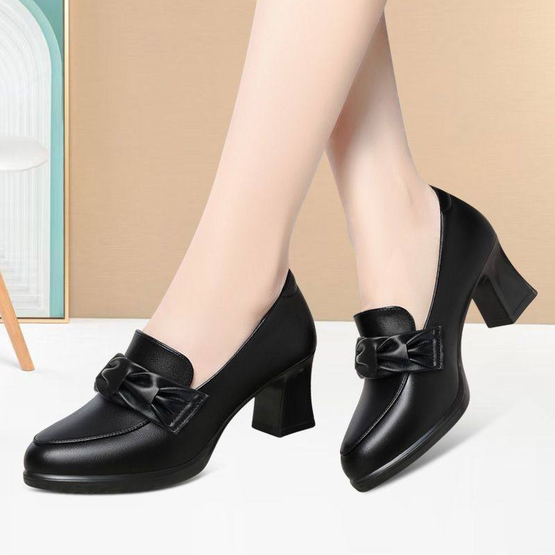 气质中年高跟鞋粗跟耐磨女鞋软皮舒适深口单鞋新款低帮时尚乐福鞋,淘宝优惠券,粉丝福利购,淘宝优惠卷