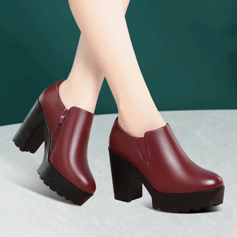 工作鞋厚底女旗袍鞋走秀妈妈鞋防水台高跟鞋真皮深口单鞋粗跟皮鞋,淘宝优惠券,粉丝福利购,淘宝优惠卷