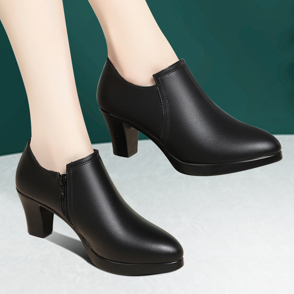 深口单鞋女不累脚真皮舒服走秀鞋防水台单鞋中跟加绒皮鞋妈妈鞋子,淘宝优惠券,粉丝福利购,淘宝优惠卷