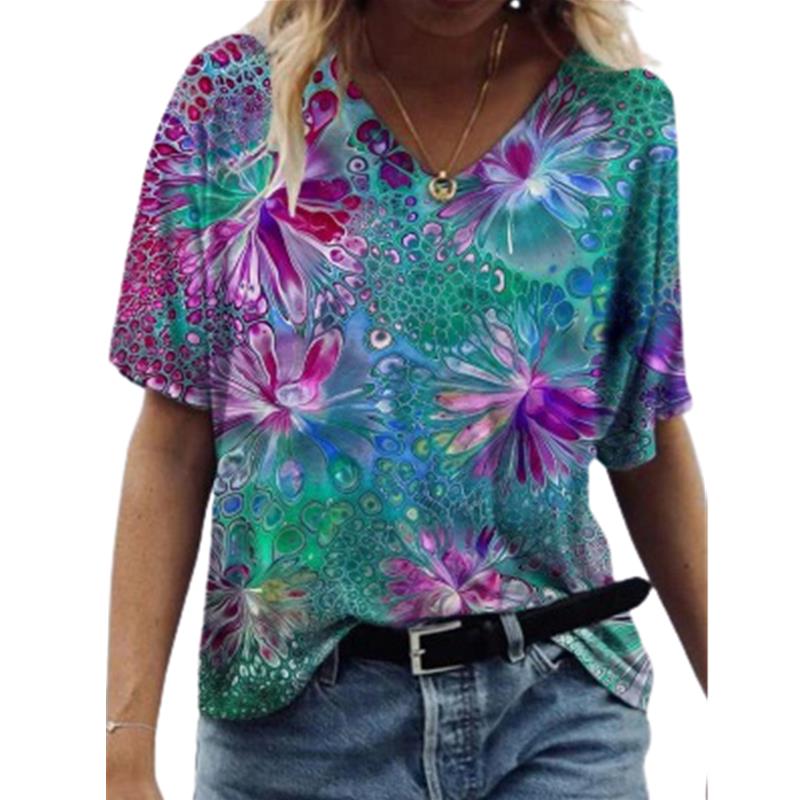 Top Women's 3D Floral Print T-shirt上衣女式风景3D花卉印花T恤-图1