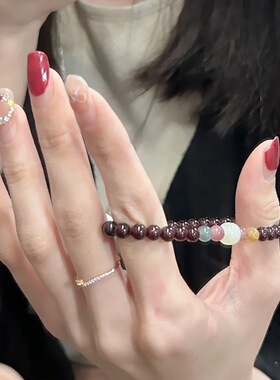 石榴石手链女生ins小众设计小颗粒单圈手串红石榴好运珠学生手串