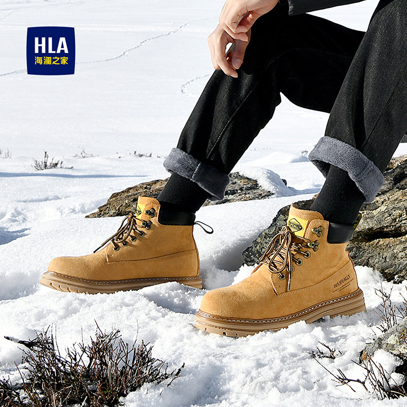 海澜之家男鞋马丁靴真皮秋季潮流休闲工装大黄靴高帮靴子时尚短靴 - 图2
