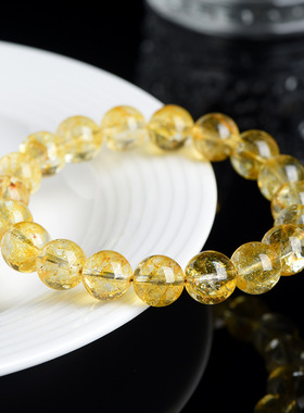 跨境久雅水晶 天然黄托帕石圆珠手链 黄色宝石托帕石散珠手串