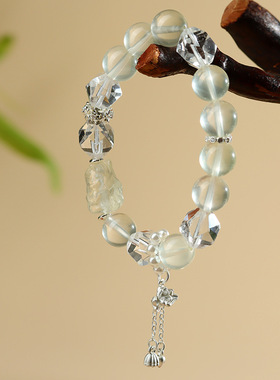 跨境批发天然柠檬黄水晶九尾狐狸手链白水晶大颗粒圆珠轻奢时尚