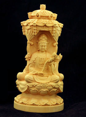 跨境乐清黄杨木雕坐莲花西方三圣人物佛像木艺雕刻三面佛礼佛