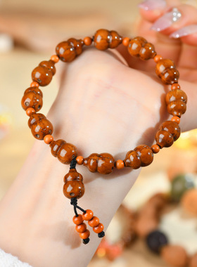 跨境批发天然紫金鼠葫芦手链实心菩提子雕刻小葫芦款盘玩文玩