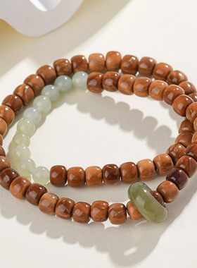 跨境批发库克菩提和田玉跑环双圈手链佛珠文玩盘玩手串文创爆款