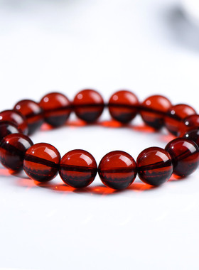 跨境久雅水晶 天然7A级血珀手链 时尚女人石红色琥珀手串