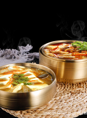 不锈钢金色双层拌饭碗韩国料理拉面汤碗家用泡面碗韩式餐具防烫
