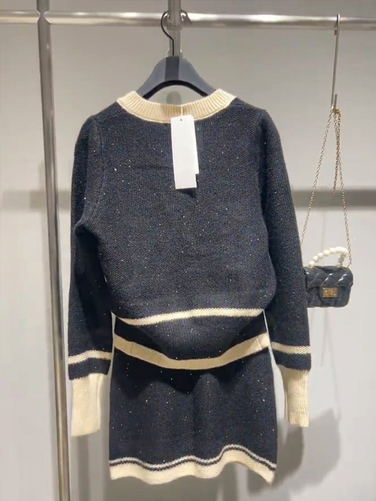 小香风套装女2025新款秋季小个子名媛千金撞色针织开衫两件套装裙,淘宝优惠券,粉丝福利购,淘宝优惠卷