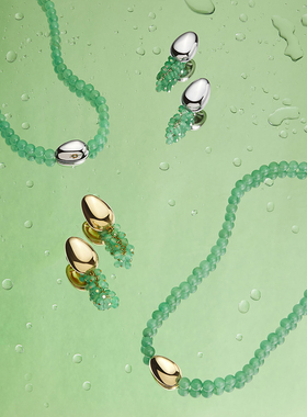 Neverfar「Flow」生生不息绿东陵金属水滴Choker项链