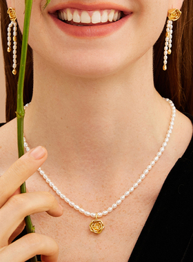 Neverfar珍珠项链玫瑰礼物