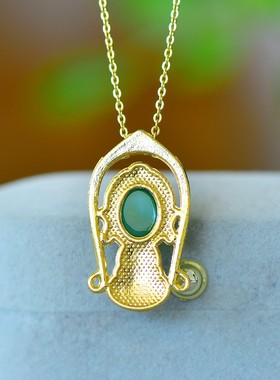 古法鎏金镶天然冰种帝王绿玉髓宝宝佛吊坠玛瑙项链配证书礼盒链子