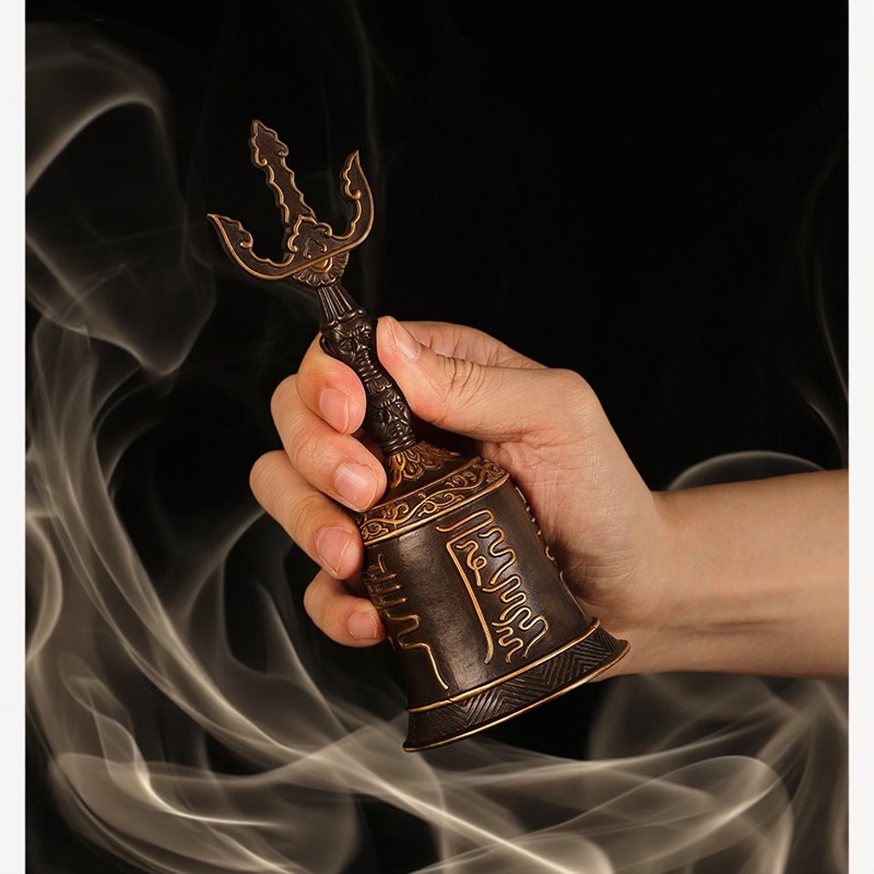 龙虎山道家纯铜黄铜三叉铃鎏金法铃太极八卦三清铃摇铃手摇铜铃 - 图2