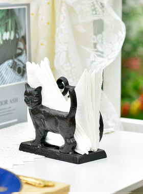 sungmor 欧式铁艺小猫纸巾架子厨房桌面立式餐厅创意西餐巾纸夹托