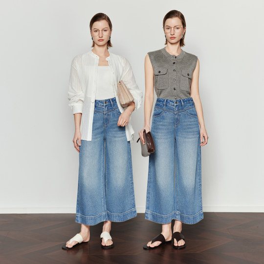 【风格密码】CHICJOJO莱赛尔牛仔裤女2025新款夏蓝色宽松八分休闲