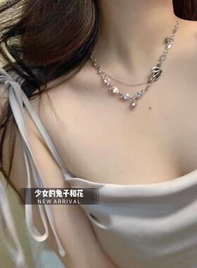 超闪设计感女团风锆石雏菊爱心项链拼接质感辣妹少女锁骨链女