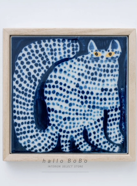 日本濑户烧手绘猫咪陶瓷挂画礼盒