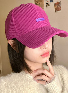 洋气红色新款硬顶灯芯绒棒球帽子女韩潮宽檐百搭大头围鸭舌帽