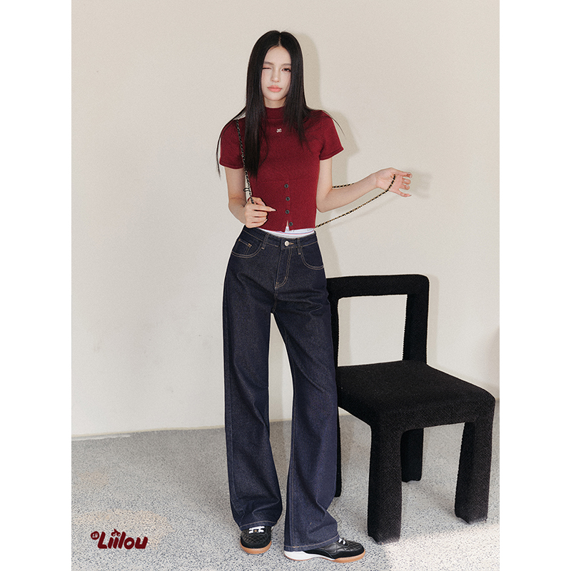 Liilou 24SS retro jeans 撞色重工绗线 复古老钱风牛仔裤 - 图2