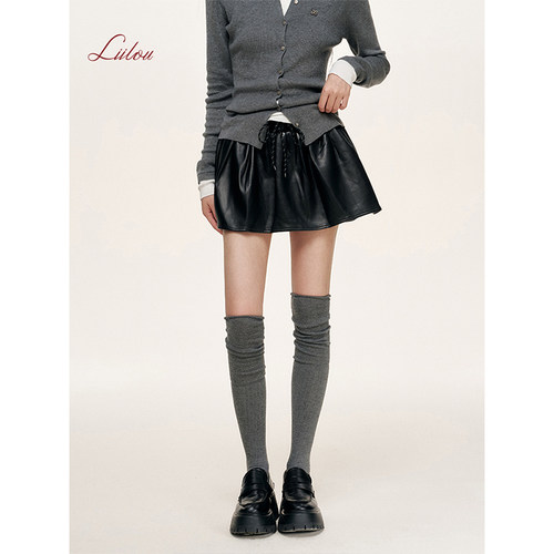 Liilou Athflow 撞色抽绳 质感立体褶皱秋冬A字皮短裙 - 图3