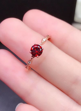 新款欧美小众红色锆石戒指女简约