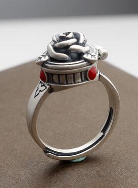 新款香囊储物空间玫瑰花戒指复古