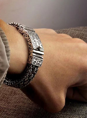 复古手工编织宽版手链潮流霸气手