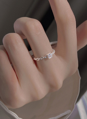 新款链条方钻戒指女设计感小众高