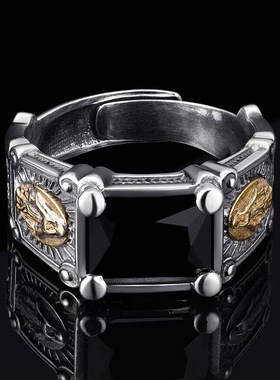 新款复古做旧戒指男黑色锆石活口