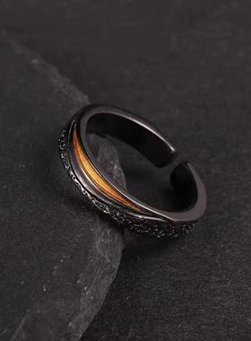 925镀银复古曙光戒指男做旧分金