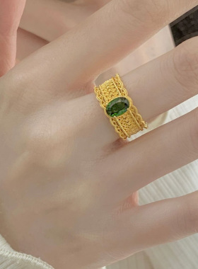 中古轻奢绿色锆石戒指女高级感时