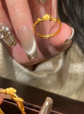 新款森系浪漫金花戒指女新中式时