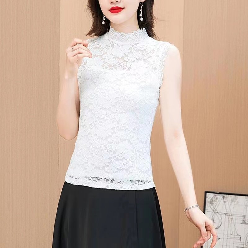 网红款蕾丝假领子半高领蕾丝花边背心镂空套头衫秋冬内搭美脖百搭