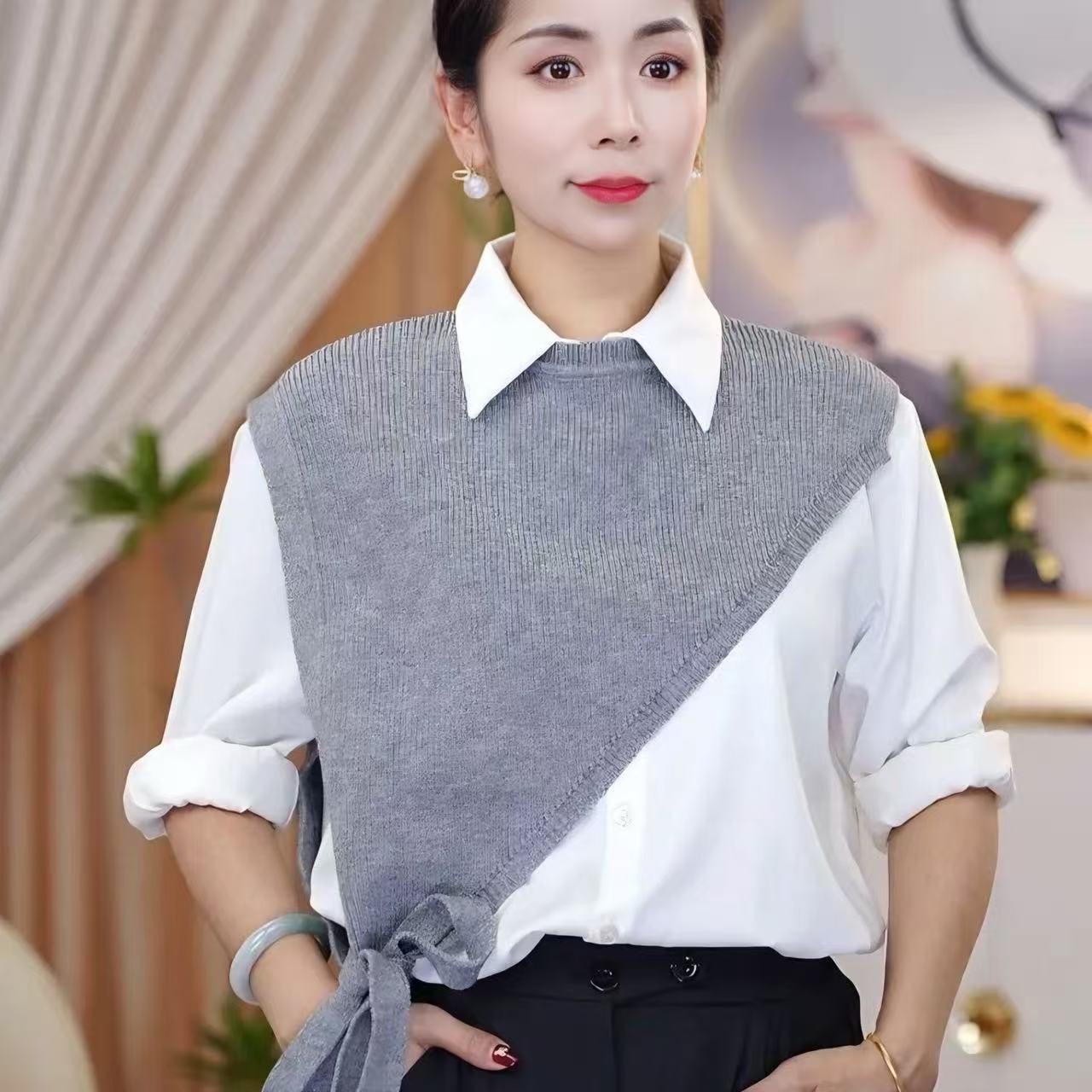 韩版2025新款高级感小众设计斜边三角针织披肩马甲女外搭叠穿斜肩 - 图1