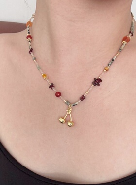 彩石樱桃串珠叠戴项链配饰女