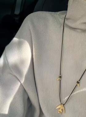 飞鸟羽迹沉香皮绳项链女款