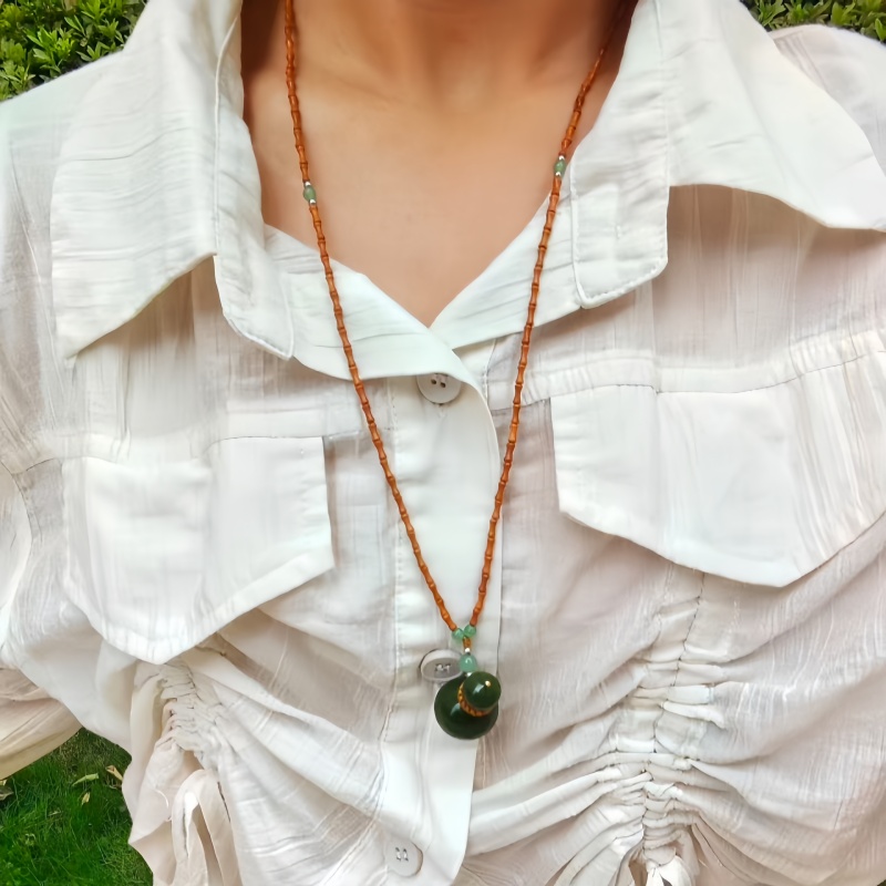 葫芦毛衣链长款新中式原创设计轻奢小众项链绿色吊坠女款 - 图0