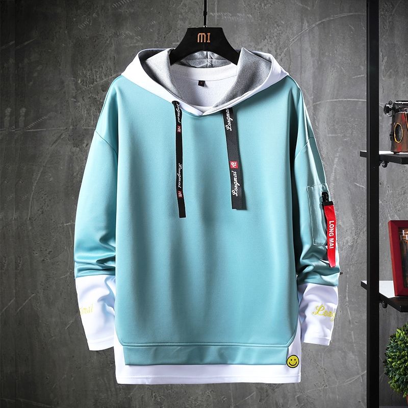 Fake two long-sleeved hooded sweatshirts假两件长袖连帽卫衣男-图3