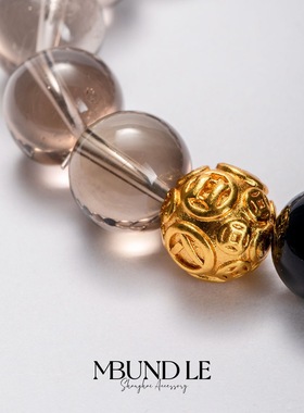 摩邦珠宝金运破晓-黑曜+茶珠水晶手链