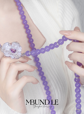 摩邦珠宝三色堇紫水晶项链