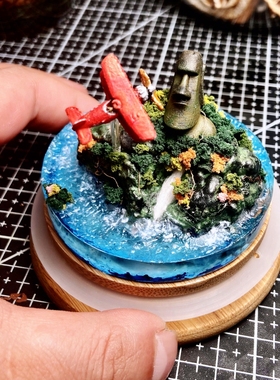 原创纯手工 飞越复活节岛 微缩场景模型 手办摆件装饰品礼品 包邮