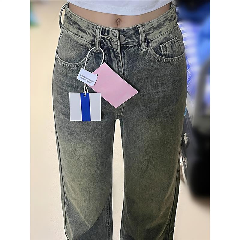 美式复古直筒牛仔裤女夏季新款胖妹妹mm高腰遮胯宽松显瘦阔腿长裤 - 图2