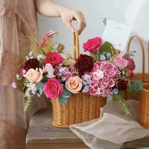 Imitation Vine Strip Handwoven Flower Basket Fields Garden Wind Series Plastic Rattan Choreography Basket Green Plant small flower basket accompanied by hand basket