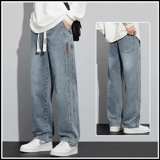 2026 spring and summer new drawstring wide leg jeans for men