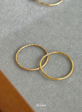 你好克拉/光面切花戒指14K包金素圈纯银戒尾戒指环女不掉色小众