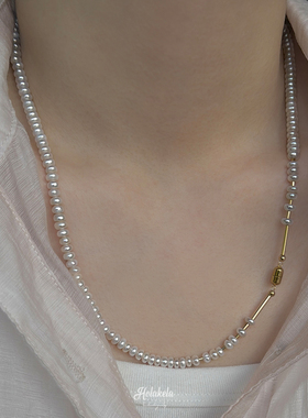 你好克拉/极简美国14k包金注金天然扁形淡水珍珠项链无性别中性